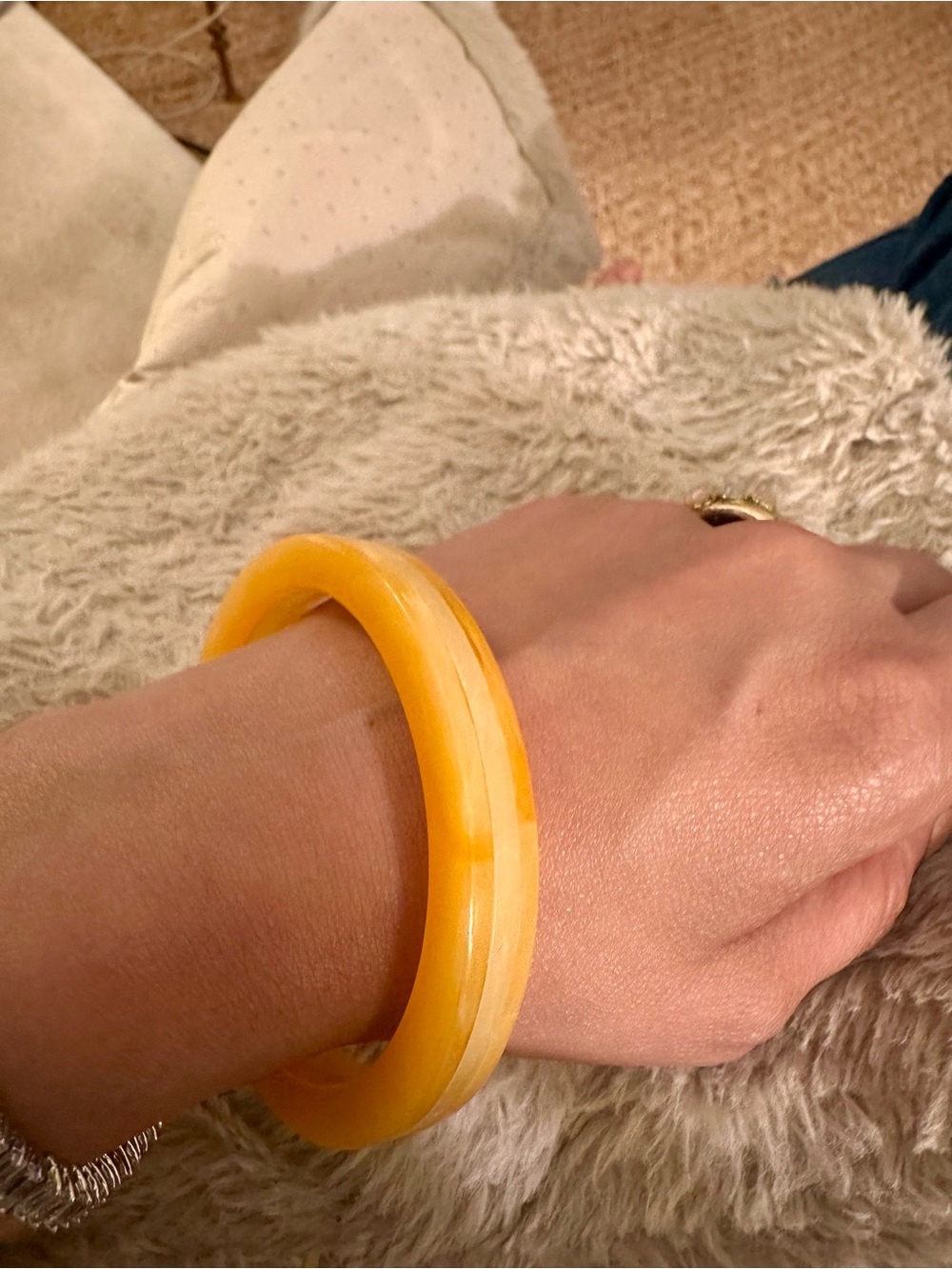 Yellow Striped Bakelite Round Bangle Bracelet - Picture 5 of 8